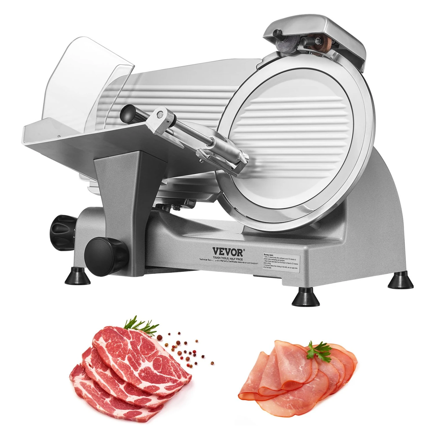 VEVOR Kommerzieller Fleisch Allesschneider 340 W, Elektrische Aufschnittmaschine Lebensmittelschneider Mit 25,4 Cm-Kohlenstoffstahlklinge, 0–15 Mm Einstellbare Dicke Für Fleisch, Käse, Gemüse Usw.