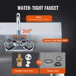 VEVOR Kommerzielles Handwaschbecken Mit Wasserhahn, Edelstahlwaschbecken,Kleines Handwaschbecken, Wandmontage Handwaschbecken, Waschbecken Für Restaurant, Küche, Bar, Garage Und Haus -Geschäft Für Heimwerkzeuge de2FSYXSPWDSB1410KV62V02Foriginal img v12Fcommercial sink f2