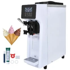 VEVOR Kommerzielle Eiscreme-Maschine, 10 L/h Leistung, 900 W, Softeismaschine Für Eine Geschmacksrichtung, Auf Der Arbeitsplatte, Mit 4 L Trichter, 1,6 L Zylinder, LCD-Bildschirm, Vorkühlung