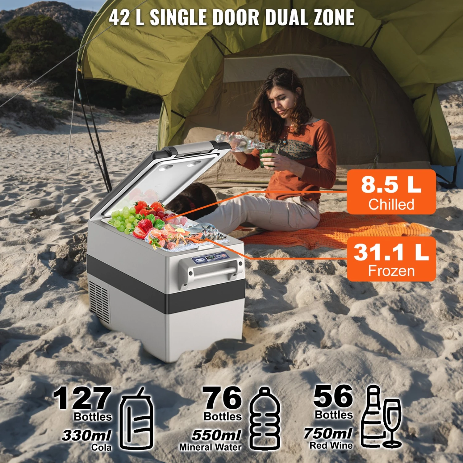 VEVOR Autokühlschrank, 12-Volt-Autokühlschrank, Tragbarer 42-Liter-Gefrierschrank Mit Zwei Zonen, Einstellbarer Bereich Von -4 ℉ Bis 50 ℉, 12/24 V DC Und 100-240 V AC-Kompressorkühler Outdoor 7 VEVOR Autokühlschrank, 12-Volt-Autokühlschrank, Tragbarer 42-Liter-Gefrierschrank Mit Zwei Zonen, Einstellbarer Bereich Von -4 ℉ Bis 50 ℉, 12/24 V DC Und 100-240 V AC-Kompressorkühler Outdoor – Bild 5