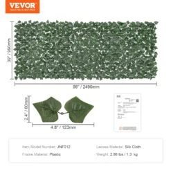 VEVOR Sichtschutzzaun Efeu, 99x249cm, Künstlicher Grüner Wandschirm, Grüner Efeuzaun Mit Verstärkter Verbindung, Künstliche Hecken Mit Weinblättern, Dekoration Für Garten, Hof, Balkon, Terrassendeko -Geschäft Für Heimwerkzeuge de2FWLSRZZWQ1J390U6BFV02Foriginal img v12Fivy fence f6