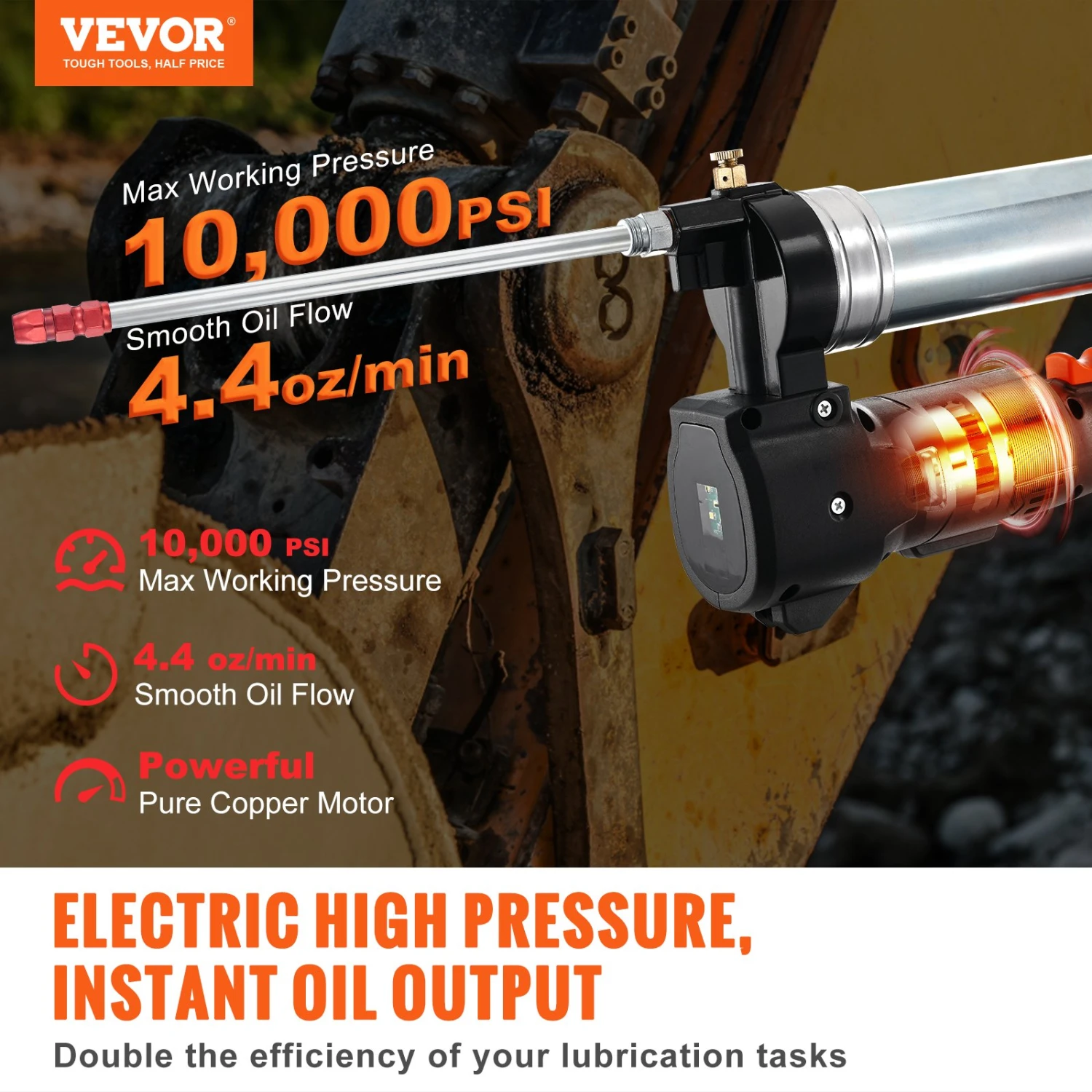 VEVOR 20V Akku Fettpresse 500g Schmierpresse 10.000PSI Arbeitsdruck Elektrische Fettpresse 125g/min Ölfördermenge Inkl. 2x 2.0Ah Akkus, Φ9x990mm Schlauch Und Schnellladegerät Universal Grease Gun 4 VEVOR 20V Akku Fettpresse 500g Schmierpresse 10.000PSI Arbeitsdruck Elektrische Fettpresse 125g/min Ölfördermenge Inkl. 2x 2.0Ah Akkus, Φ9x990mm Schlauch Und Schnellladegerät Universal Grease Gun – Bild 2