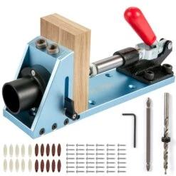 VEVOR Bewegliche Taschenloch System, Taschenlochbohrlehre, Bohrlehre Bohrschablone, Doppeltaschenloch Jig Kit, Taschenlocher, 2 Spanabfuhrlöcher, Exolierte Aluminium-Legierung, Verstellbare Tiefe