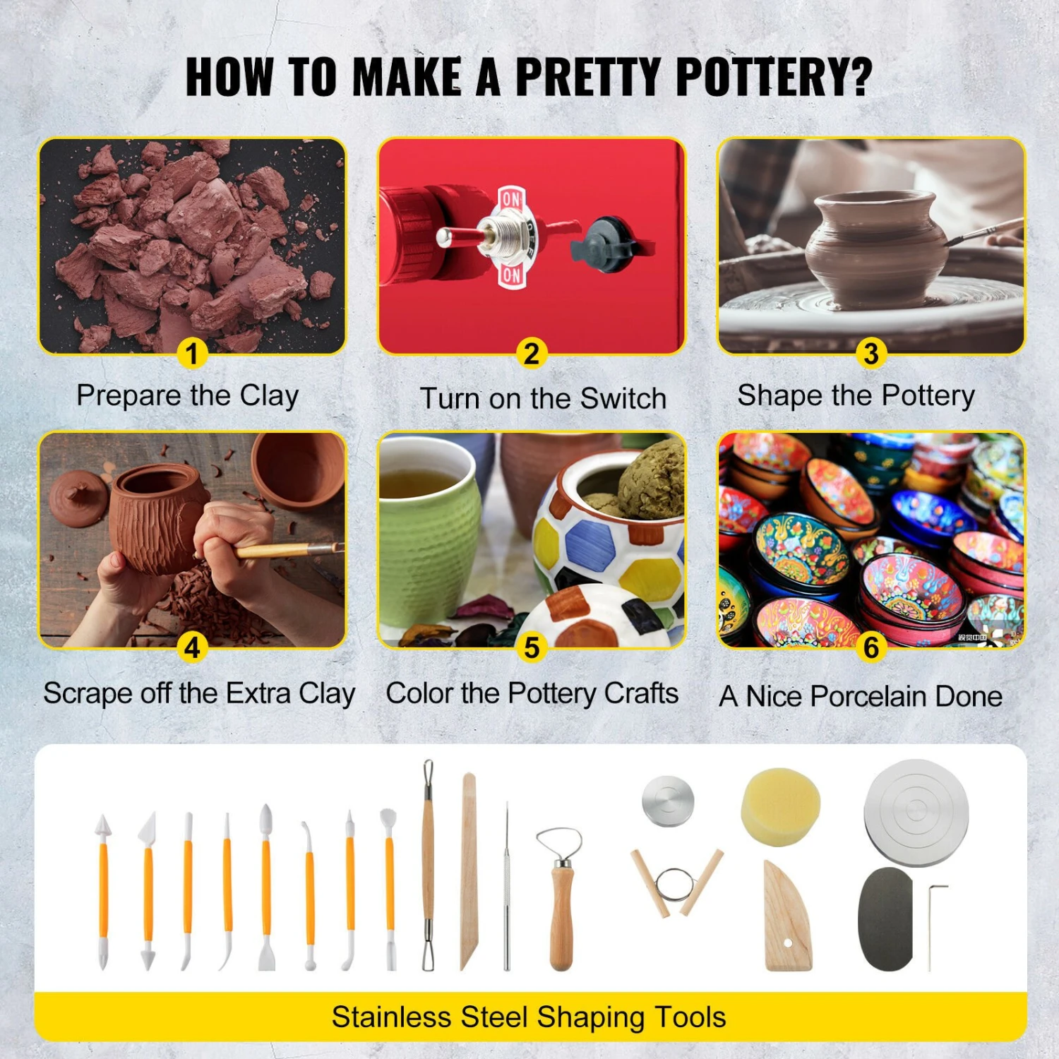 VEVOR Keramikscheibe 2000 U/min 30 W, Einstellbare Töpferscheibe Rot Elektrisch Aus Aluminiumlegierung, 40 DB Keramikformwerkzeug Mit UK-Stecker Für Den Hand-für-Hand-Unterricht, 15 X 14 X 10 Cm Rot 8 VEVOR Keramikscheibe 2000 U/min 30 W, Einstellbare Töpferscheibe Rot Elektrisch Aus Aluminiumlegierung, 40 DB Keramikformwerkzeug Mit UK-Stecker Für Den Hand-für-Hand-Unterricht, 15 X 14 X 10 Cm Rot – Bild 6