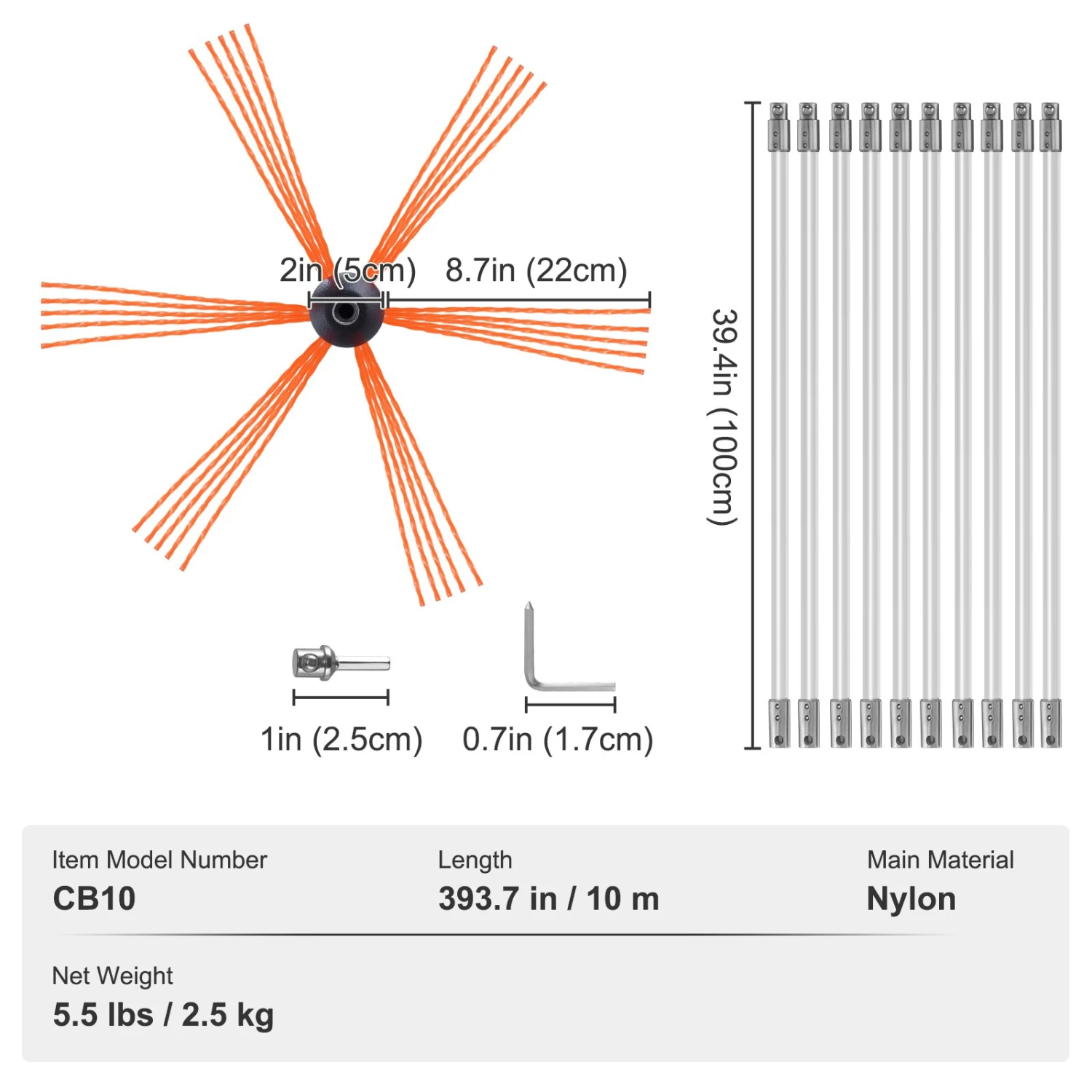 VEVOR Ofenrohrbürste 10 M Schornsteinbürsten Inkl. 10 Stangen Kaminbürste Kaminbesen Kaminbesen Nylon Schornsteinbesen Kehrbesen Ofenrohrreiniger Rußbesen Bürste Für Schornstein Ofenrohre 9 VEVOR Ofenrohrbürste 10 M Schornsteinbürsten Inkl. 10 Stangen Kaminbürste Kaminbesen Kaminbesen Nylon Schornsteinbesen Kehrbesen Ofenrohrreiniger Rußbesen Bürste Für Schornstein Ofenrohre – Bild 7