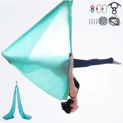 VEVOR 10x2,8M Luftyoga Hängematte Set Luftyoga Trapez Schaukel Lavendel Polyester Seide Für Lufttanz Luftyoga Luft Yoga Zubehör Anfänger Fortgeschrittene(See Blau)