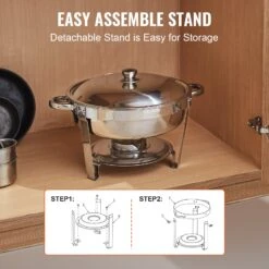 VEVOR Edelstahl Chafing Dish Set Rund 5,38 L 4 Stk. Speisenwärmer Wärmebehälter Suppenwärmer, Speisen Warmhaltebehälter Suppentopf Chafing Dishes Set Mit 2 Brennstoffbehälter Für Catering Buffet -Geschäft Für Heimwerkzeuge de2FYXKCL4JTYXBX30CYDV02Foriginal img v12Fchafing dish f3