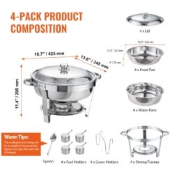 VEVOR Edelstahl Chafing Dish Set Rund 5,38 L 4 Stk. Speisenwärmer Wärmebehälter Suppenwärmer, Speisen Warmhaltebehälter Suppentopf Chafing Dishes Set Mit 2 Brennstoffbehälter Für Catering Buffet -Geschäft Für Heimwerkzeuge de2FYXKCL4JTYXBX30CYDV02Foriginal img v12Fchafing dish f5