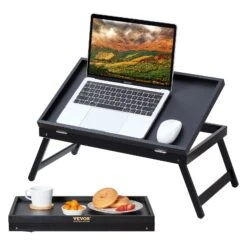 VEVOR Frühstückstablett Bambus Betttablett 612x310x221 Mm, Serviertablett Betttisch Mit Klappbaren Beinen Knietisch, Essenstablett Auch Als Laptop-Schreibtisch, Notebook-Tisch Neigbare Arbeitsfläche