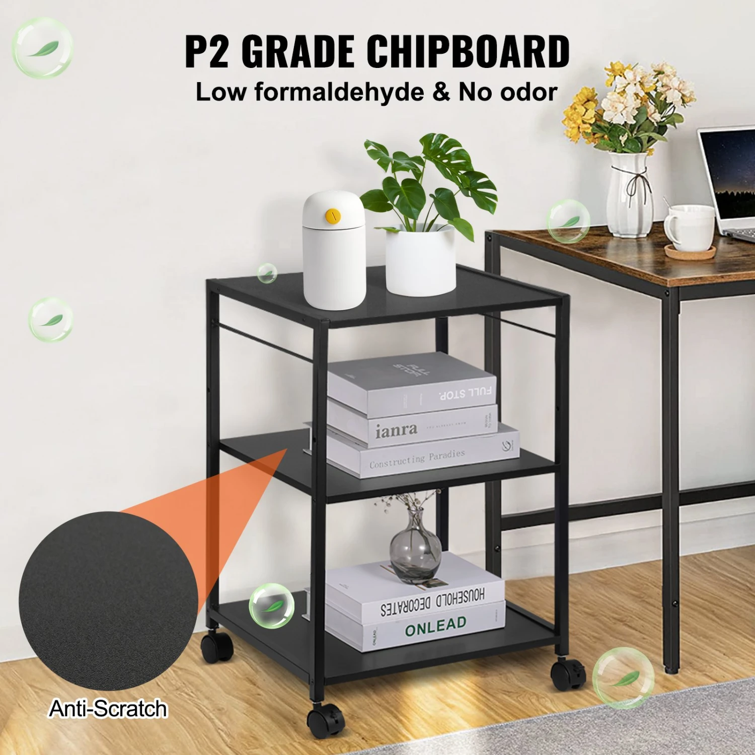 VEVOR Druckerständer, 3-stufiger Rollender Druckerwagen Mit Haken Und Ablageflächen 5 VEVOR Druckerständer, 3-stufiger Rollender Druckerwagen Mit Haken Und Ablageflächen – Bild 3