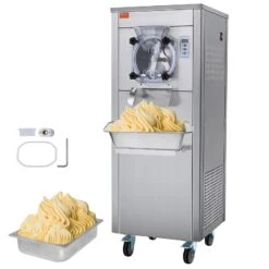 VEVOR Kommerzielle Eismaschine, 18 L/h Leistung, Einzelgeschmacksrichtung Harteismaschine Mit Rädern, 6 L Edelstahlzylinder, LED-Panel, Automatische Vorkühlung Mit Reinigung, Für Restaurant-Snackbars