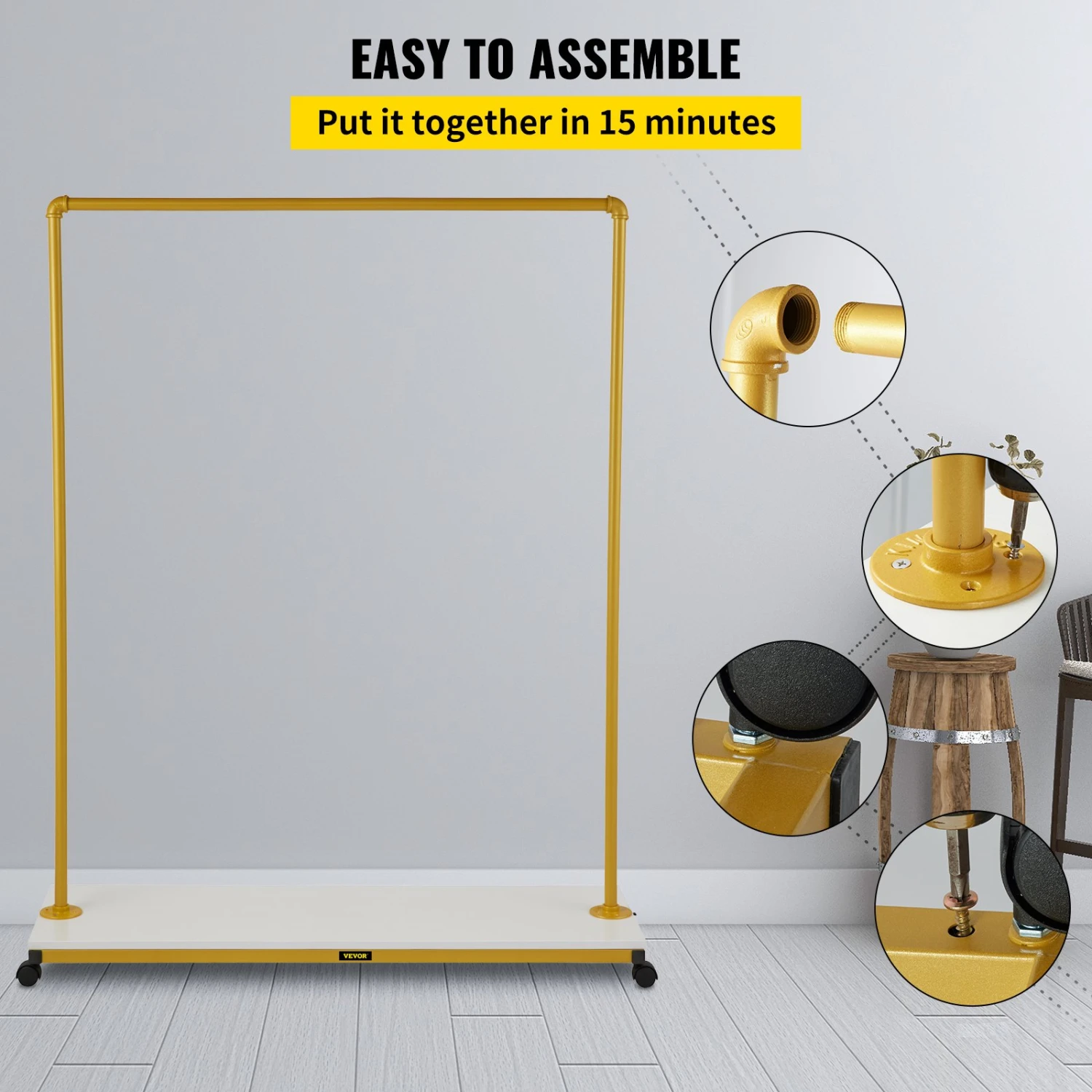 VEVOR Kleiderständer Auf Rollen, Ausziehbarer Garderobenständer Mit Doppelstange, Kleiderständer, Bis 68 Kg Belastbar, 120 X 36 X 160 Cm Garderobenständer Kleiderstange Für Kleider, Hemden, Anzüge 8 VEVOR Kleiderständer Auf Rollen, Ausziehbarer Garderobenständer Mit Doppelstange, Kleiderständer, Bis 68 Kg Belastbar, 120 X 36 X 160 Cm Garderobenständer Kleiderstange Für Kleider, Hemden, Anzüge – Bild 6