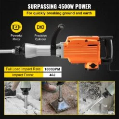 VEVOR Elektrischer Abbruchhammer 2600 W Leistung Schlaghammer, 1800 BPM Schlagzahl Hochleistungs Betonbrecher, 40,7 Cm Flachmeißel Und Spitzmeißel, 40 Joule Bohrhammer Mit 360° Schwenkbaren Handgriff -Geschäft Für Heimwerkzeuge de2FZXDHZ65A3220V043UV22Foriginal img v62Fjack hammer f3