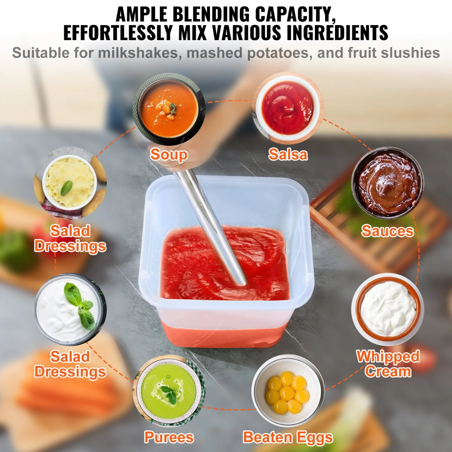 VEVOR Pürriermixer Elektrische Stabmixer 750 W, Hochleistungs-Pürierstab Einstellbare Drehzahlen, Edelstahl Mehrzweck Stabmixer 855 Mm Abnehmbarer Rührstab, Inkl. Wandhaken & Ersatzklingenkopf 7 VEVOR Pürriermixer Elektrische Stabmixer 750 W, Hochleistungs-Pürierstab Einstellbare Drehzahlen, Edelstahl Mehrzweck Stabmixer 855 Mm Abnehmbarer Rührstab, Inkl. Wandhaken & Ersatzklingenkopf – Bild 5